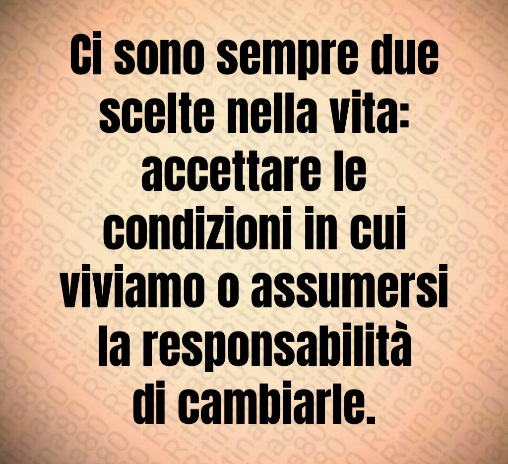 Ci sono sempre due scelte nella vita: accettare le condizioni in cui viviamo o assumersi la responsabilità di cambiarle.