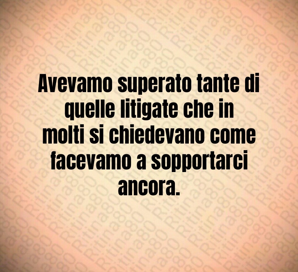 Avevamo superato tante di quelle litigate che in molti si chiedevano come facevamo a sopportarci ancora.