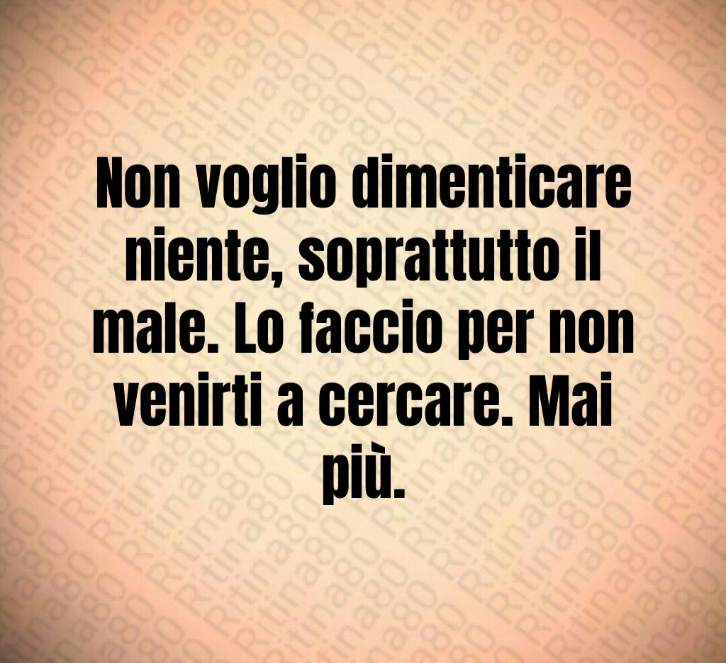 Non voglio dimenticare niente, soprattutto il male. Lo faccio per non venirti a cercare. Mai più.