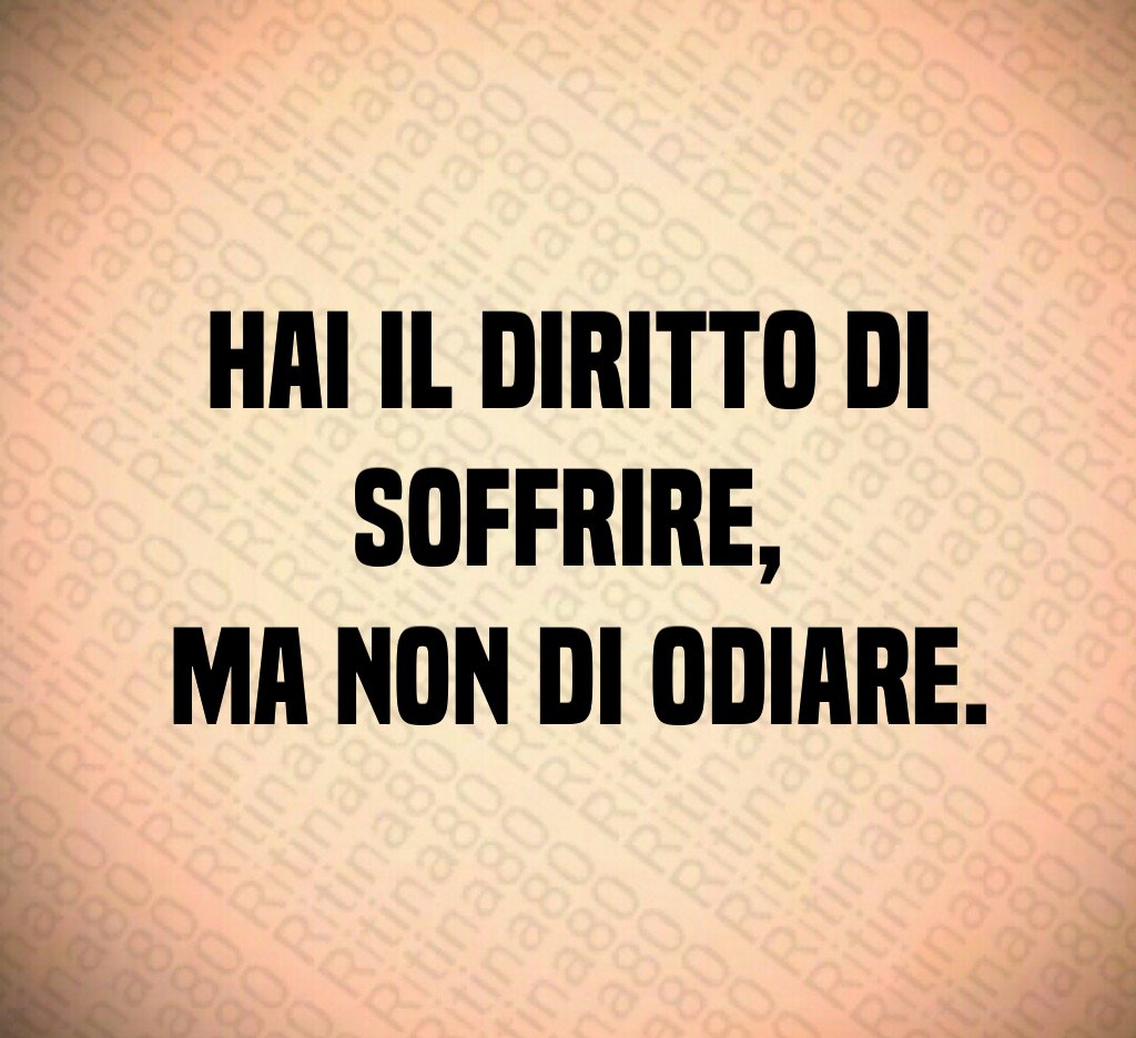 Hai il diritto di soffrire,
ma non di odiare. Hai il diritto di soffrire,
ma non di odiare.