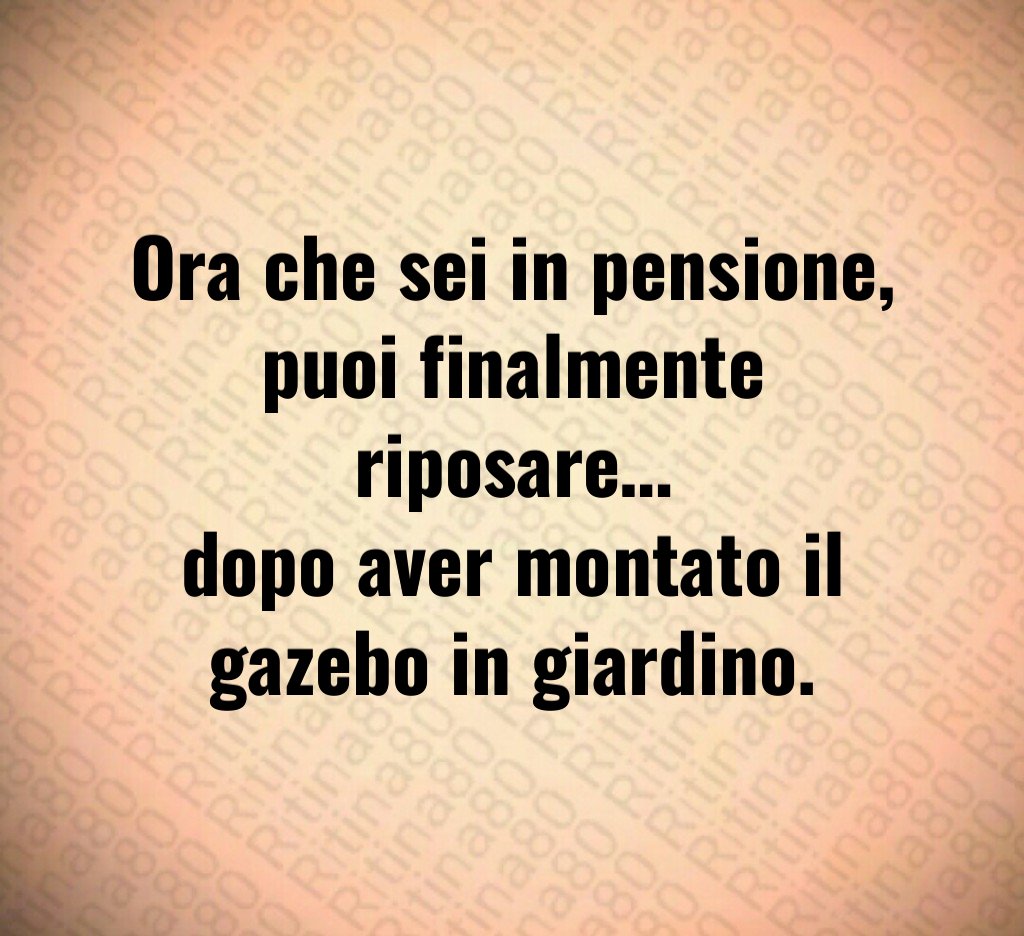 Ora che sei in pensione,
puoi finalmente riposare…
dopo aver montato il gazebo in giardino.
