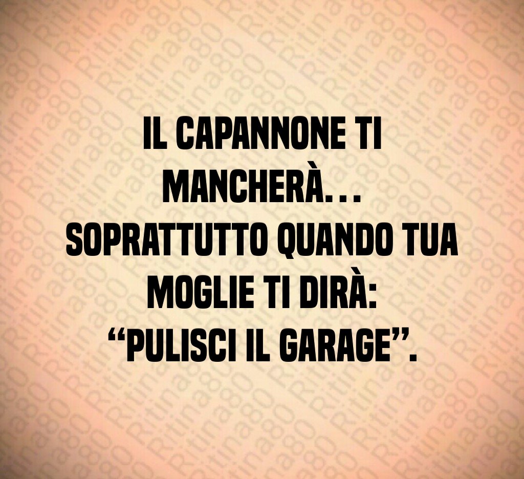 Il capannone ti mancherà…
soprattutto quando tua moglie ti dirà: “Pulisci il garage”.