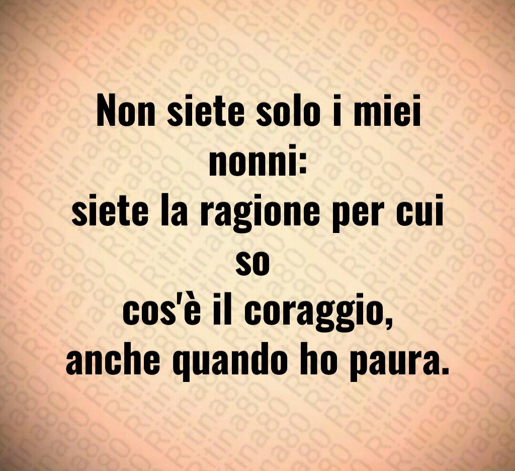 Non siete solo i miei nonni:
siete la ragione per cui so
cos'è il coraggio,
anche quando ho paura. Non siete solo i miei nonni:
siete la ragione per cui so
cos'è il coraggio,
anche quando ho paura.