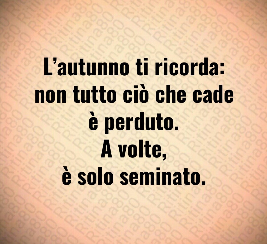 L’autunno ti ricorda:
non tutto ciò che cade è perduto.
A volte,
è solo seminato. L’autunno ti ricorda:
non tutto ciò che cade è perduto.
A volte,
è solo seminato.