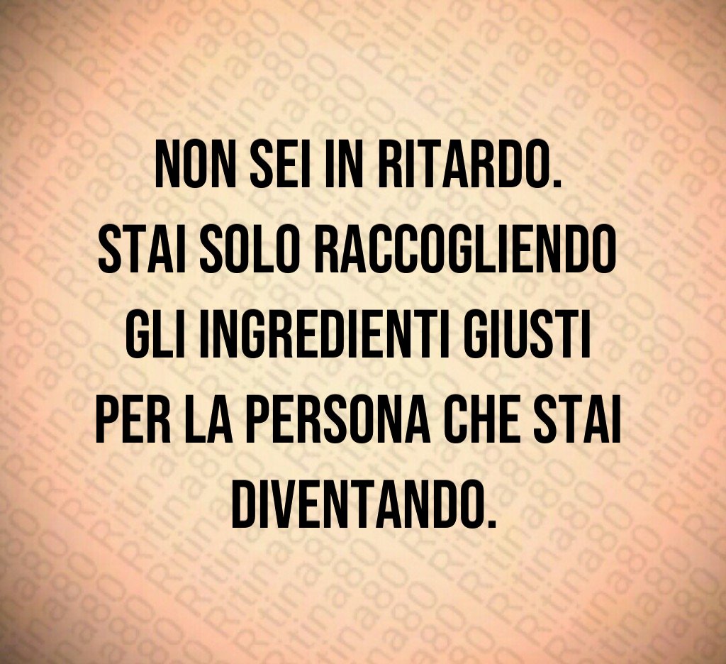 Non sei in ritardo. 
Stai solo raccogliendo 
gli ingredienti giusti 
per la persona che stai 
diventando.