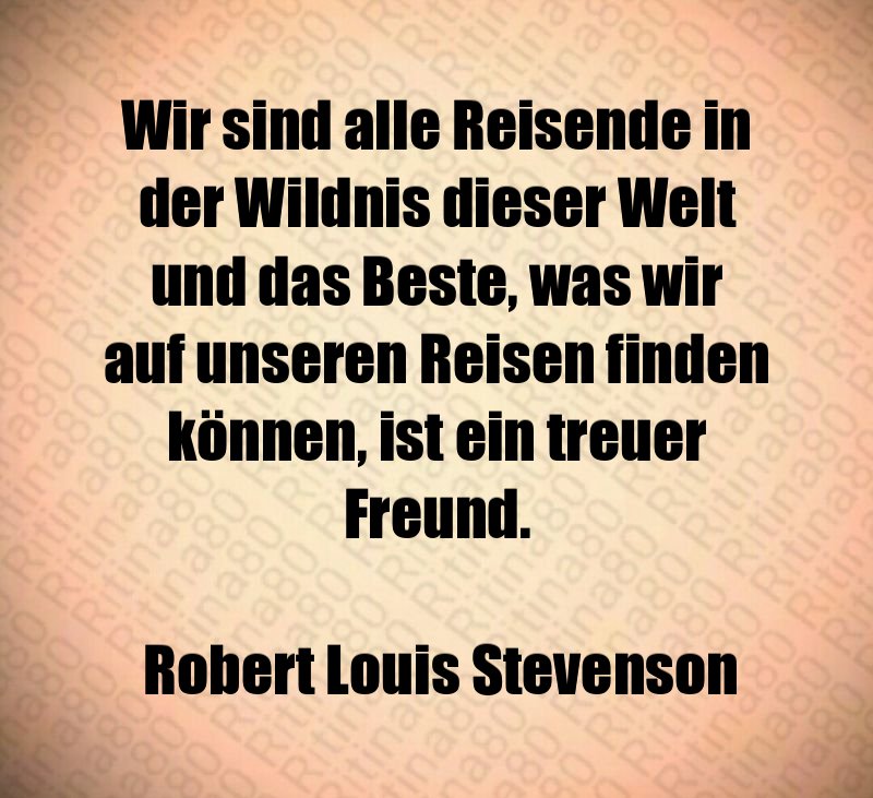 Wir sind alle Reisende in der Wildnis dieser Welt und das Beste, was wir auf unseren Reisen finden können, ist ein treuer Freund. Robert Louis Stevenson