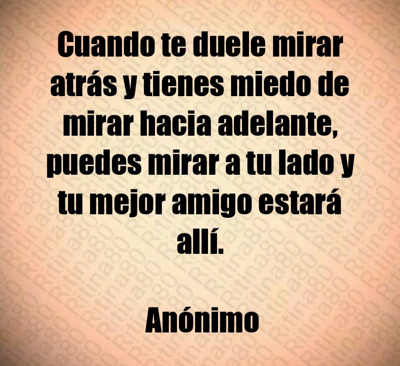 Cuando te duele mirar atrás y tienes miedo de mirar hacia adelante, puedes mirar a tu lado y tu mejor amigo estará allí. Anónimo