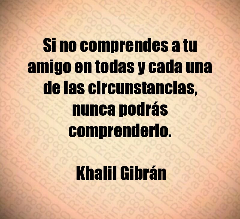 Si no comprendes a tu amigo en todas y cada una de las circunstancias, nunca podrás comprenderlo. Khalil Gibrán