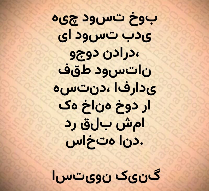 هیچ دوست خوب یا دوست بدی وجود ندارد، فقط دوستان هستند، افرادی که خانه خود را در قلب شما ساخته اند. استیون کینگ