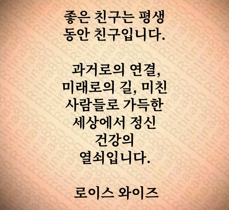 좋은 친구는 평생 동안 친구입니다. 과거로의 연결, 미래로의 길, 미친 사람들로 가득한 세상에서 정신 건강의 열쇠입니다. 로이스 와이즈