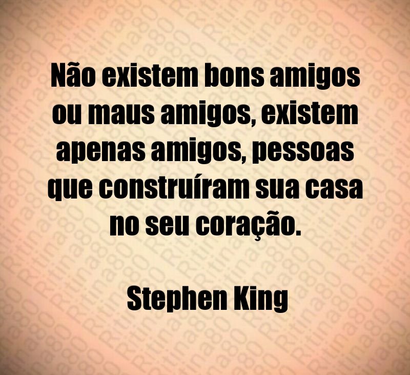 Não existem bons amigos ou maus amigos, existem apenas amigos, pessoas que construíram sua casa no seu coração. Stephen King