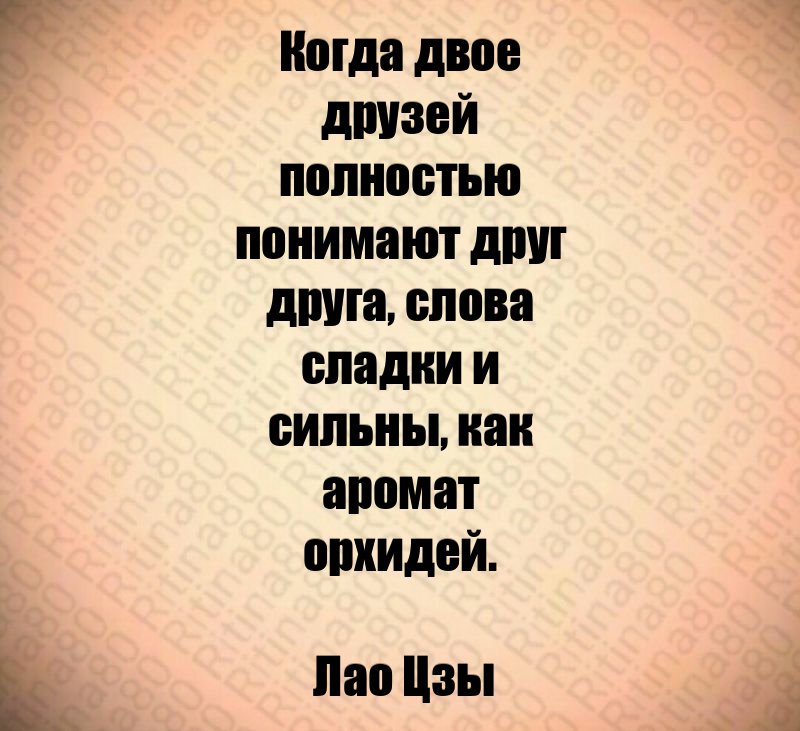 Когда двое друзей полностью понимают друг друга, слова сладки и сильны, как аромат орхидей. Лао Цзы