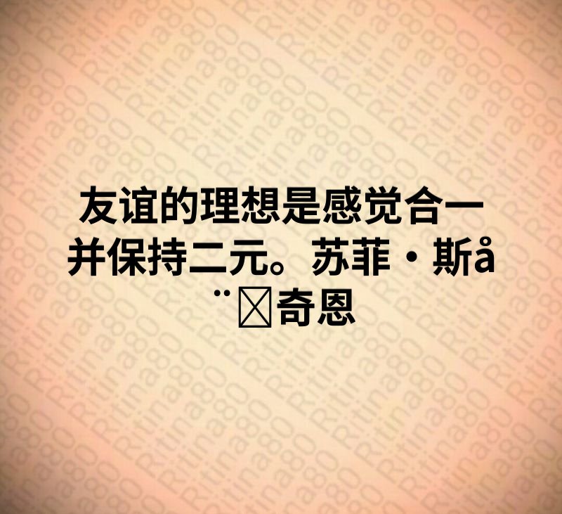 友谊的理想是感觉合一并保持二元。苏菲·斯威奇恩