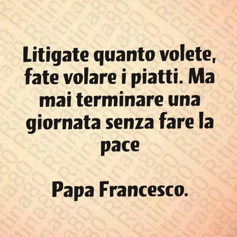Litigate quanto volete, fate volare i piatti. Ma mai terminare una giornata senza fare la pace Papa Francesco